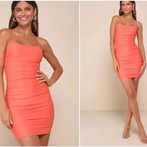 Lulu's Ruched Lace-Up Bodycon Mini Dress